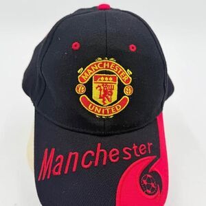 One Size Manchester United Soccer Hat Cap Black Red Adjustable Strap